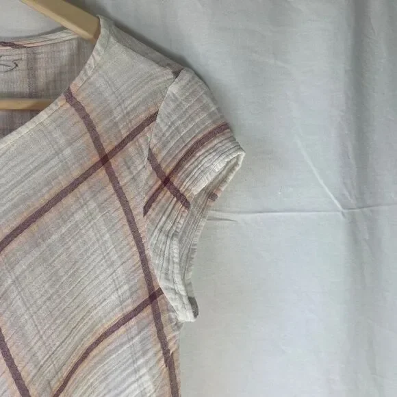 Anthropologie Cloth & Stone Mina Cream/Purple/Peach Gauze Self Tie Top Sz S - Picture 6 of 9